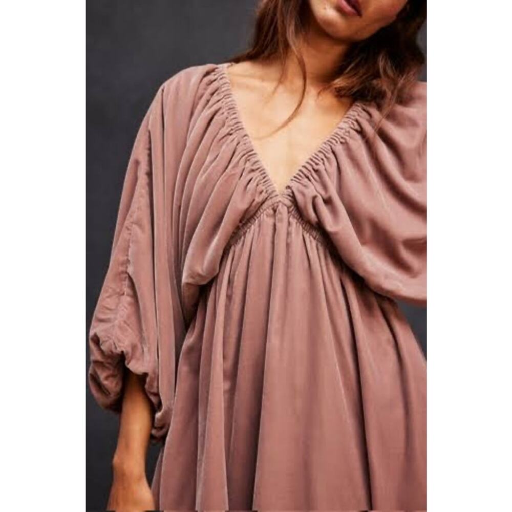 Free People Portia Velvet Mini Dress Winter Bloom Pink Size L NWT Boho Indie